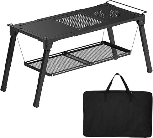 Outdoor Camping Table, Sturdy Camping Side Tables with Floating Shelf and Dish Drying Rack, Height and Width Adjustable IGT Camp Table with Carry Bag for Outside, Picnicing, Fishing, Patio in Saudi Arabia