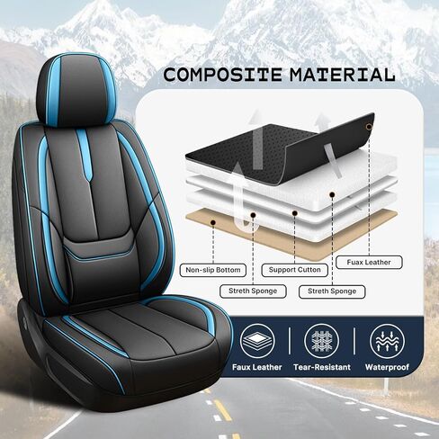 تناسب مقاعد Ford Explorer Covers 2006-2025 ، التغطية الكاملة مخصصة ، ومقاومة للجلد المقاومة للبقع المقاومة للماء (Blue & Black/Standard 2 مقعدين) in Kuwait