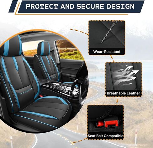 تناسب مقاعد Ford Explorer Covers 2006-2025 ، التغطية الكاملة مخصصة ، ومقاومة للجلد المقاومة للبقع المقاومة للماء (Blue & Black/Standard 2 مقعدين) in Kuwait