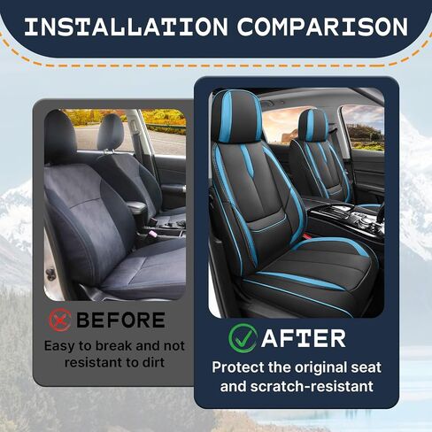 تناسب مقاعد Ford Explorer Covers 2006-2025 ، التغطية الكاملة مخصصة ، ومقاومة للجلد المقاومة للبقع المقاومة للماء (Blue & Black/Standard 2 مقعدين) in Kuwait