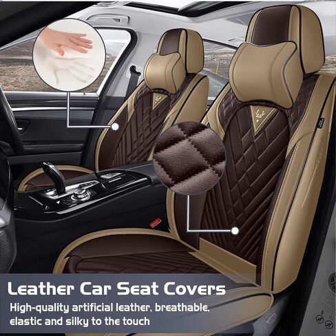 أغطية مقعد السيارة لـ Mitsubishi Outlander 2003-2025 ، غطاء مقعد أمامي من جلد Nappa المقاوم للماء مع مساند الرأس ، واقي وملحقات مقعد السيارات المضاد للانزلاق والسيارات (رمادي أسود) in Kuwait