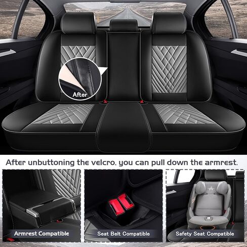 أغطية مقعد السيارة لـ Mitsubishi Outlander 2003-2025 ، غطاء مقعد أمامي من جلد Nappa المقاوم للماء مع مساند الرأس ، واقي وملحقات مقعد السيارات المضاد للانزلاق والسيارات (رمادي أسود) in Kuwait