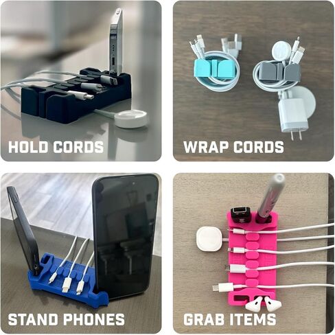 DeskBrick Silicone + Steel-Weighted Cord Holder for Desk. Weighted Cord Organizer & Cable Management for Desktop. Useful Phone Accessory & Cable Holder for Office, Home. No Adhesive. Black in Kuwait