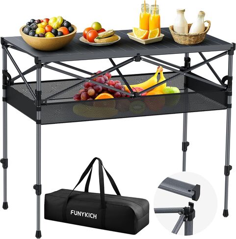 طاولة التخييم القابلة للطي في Funykich (L32.3''xw15.7 '') ، طاولة نزهة محمولة من الألومنيوم مع ارتفاع قابل للتعديل ، وتخزين كبير وحقيبة للنزهة ، والتخييم ، والشواء ، والاحتفال ، والفناء الخلفي ، والشاطئ in Saudi Arabia
