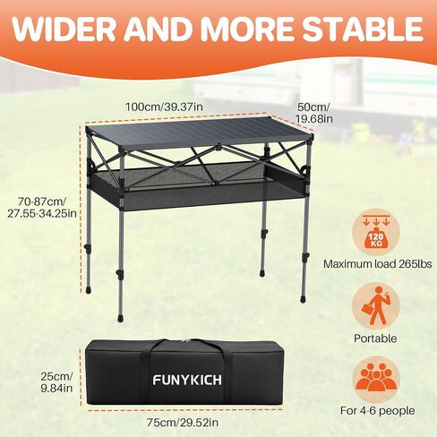 طاولة التخييم القابلة للطي في Funykich (L32.3''xw15.7 '') ، طاولة نزهة محمولة من الألومنيوم مع ارتفاع قابل للتعديل ، وتخزين كبير وحقيبة للنزهة ، والتخييم ، والشواء ، والاحتفال ، والفناء الخلفي ، والشاطئ in Saudi Arabia