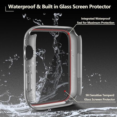 Julk [2 Pack] حالة مقاومة للماء لـ Apple Watch 41 مم مدمجة في واقي الشاشة الزجاجية المقسى ، مصد حارس نحيف مع زجاج عالي الدقة ، غطاء كمبيوتر صلب لسلسلة IWatch 9/8/7 41 مم ، شفاف in Kuwait