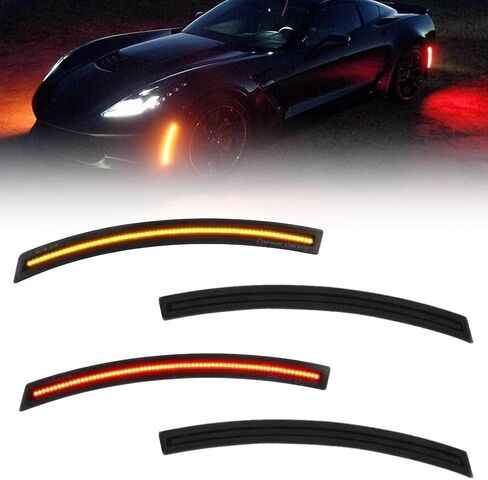 4 PCS Front & Rear LED Side Marker Lights for Chevy Corvette C7 2014-2019, Chevy Smoked Lens Side Bumper Marker Lights, C7 Amber & Red LED Turn Signal Lamps in Saudi Arabia