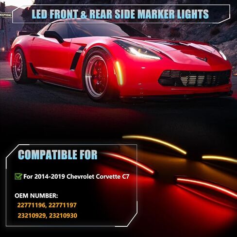 4 PCS Front & Rear LED Side Marker Lights for Chevy Corvette C7 2014-2019, Chevy Smoked Lens Side Bumper Marker Lights, C7 Amber & Red LED Turn Signal Lamps in Saudi Arabia