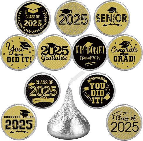 240Pcs Class of 2025 Graduation Stickers,Congrats Party Favors Chocolate Sticker Candy Labels for 2025 Senior High School College Graduation Supplies and Decorations (Black and Silver) in Kuwait