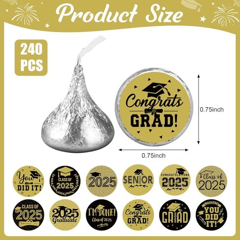 240Pcs Class of 2025 Graduation Stickers,Congrats Party Favors Chocolate Sticker Candy Labels for 2025 Senior High School College Graduation Supplies and Decorations (Black and Silver) in Kuwait