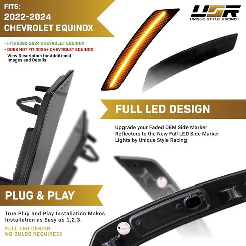 USR 22-24 THETA SUV SIV Side Marker Light-زوج مواقف لوقوف السيارات المدخنة الأمامية (يسار + يمين)-متوافق مع 2022-2024 شيفروليه الاعتدال جميع الطرز مثل LS ، LT ، RS ، Premier (عدسة الدخان مع LED AMBER) in Kuwait