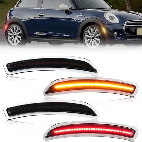 Front/Rear Side Marker Light Compatible with Gen3 MINI Coop-er F55 F56 F57 2015 2016 2017 2018 2019 2020 2021 2022, [DOT Certified] Amber/Red LED Sidemarker Lamp, 4 PCS, Smoked Lens in Kuwait