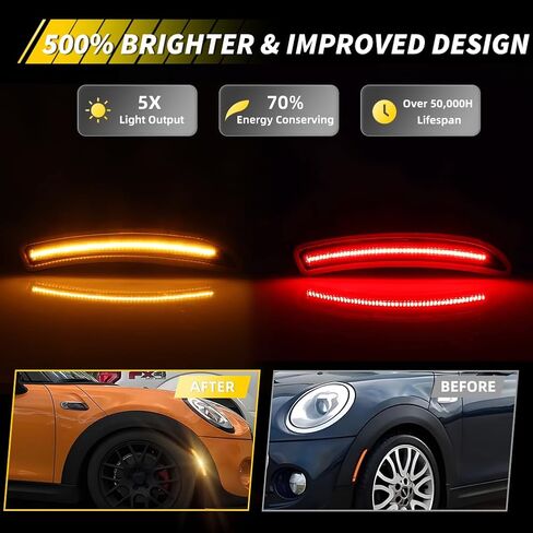 Front/Rear Side Marker Light Compatible with Gen3 MINI Coop-er F55 F56 F57 2015 2016 2017 2018 2019 2020 2021 2022, [DOT Certified] Amber/Red LED Sidemarker Lamp, 4 PCS, Smoked Lens in Kuwait