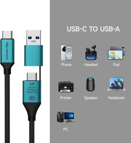 Promotion! USB C Cable Multi Charging Cable, 240w 2in1 40GBPS Short Fast Charging Cable for iPhone 16 Pro Max15 Pro iPad Pro/AIR/Mini 6 MacBook,Samsung Galaxy S24 Ultra(11.8inch) in Kuwait