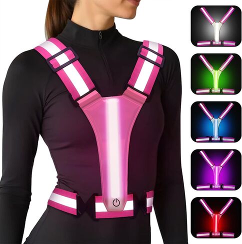 LED Reflective Vest Running Gear, 5 Colors Lights Up Running Vest for Night Walking Cycling, Adjustable Size for Men Women Kids, Rechargeable and Lightweight (1, Blue) in Kuwait