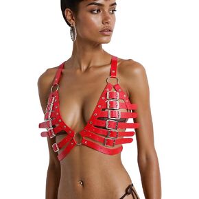 JIAHG Women’s Adjustable PU Leather Hollow Out Cupless Punk Lingerie Bra Gothic Chest Harness Belt Sexy Body Accessories in Kuwait