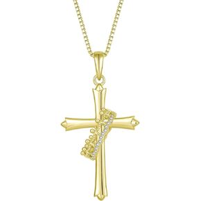 Crown Cross Necklace for Women, 925 Sterling Silver Cross With Rotated Ring Pendant Necklace, Dainty 14K Yellow/White Gold Plated Faith Jewelry Gift in Kuwait