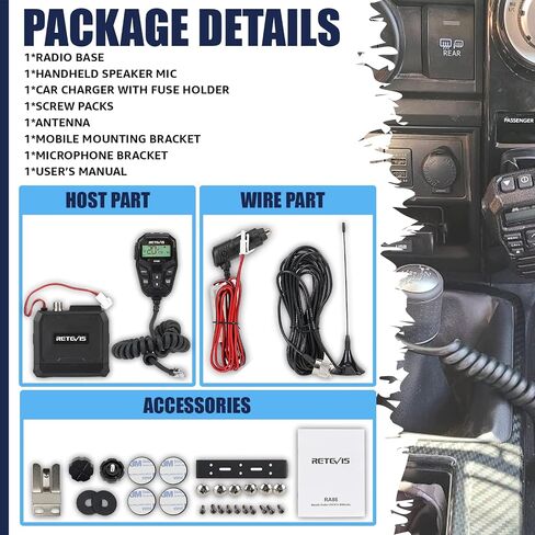 RETEVIS RA86 GMRS Mobile Radio ، مكبرات صوت مزدوجة NOAA ، مستقبلي طويل المدى للهواتف المحمولة (1 حزمة) مع C2 GMRS Radio Handheld (حزمة) ، مصباح يدوي ، 2000 مللي أمبير ، Type-C ، مجموعة Communication Travel Travel in Kuwait