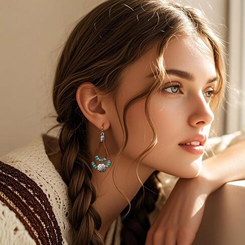 Western Earrings for Women - Turquoise Dangle Country Jewelry Accessories, Lightweight Bohemian Style Music Festival Accessories in Saudi Arabia