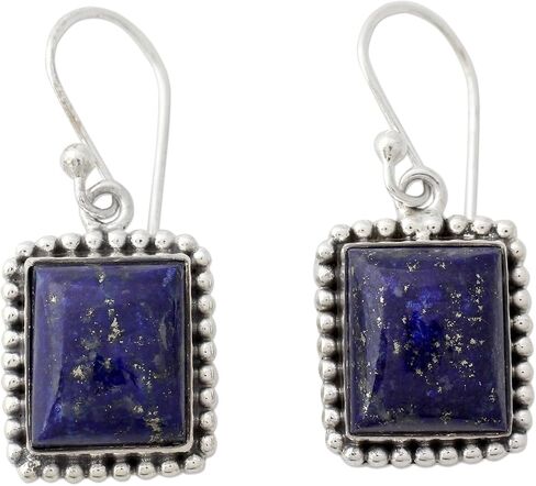 Novica Artisan Lazuli Lazuli Dangle Earrings Silver Silver من الهند مع الحجر الهندسي الأزرق Snorkel [1.3 في L x 0.5 في W x 0.2 في D] in Saudi Arabia