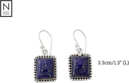 Novica Artisan Lazuli Lazuli Dangle Earrings Silver Silver من الهند مع الحجر الهندسي الأزرق Snorkel [1.3 في L x 0.5 في W x 0.2 في D] in Saudi Arabia