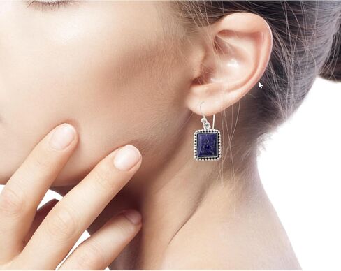 Novica Artisan Lazuli Lazuli Dangle Earrings Silver Silver من الهند مع الحجر الهندسي الأزرق Snorkel [1.3 في L x 0.5 في W x 0.2 في D] in Saudi Arabia