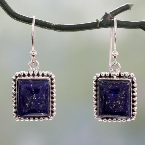Novica Artisan Lazuli Lazuli Dangle Earrings Silver Silver من الهند مع الحجر الهندسي الأزرق Snorkel [1.3 في L x 0.5 في W x 0.2 في D] in Saudi Arabia