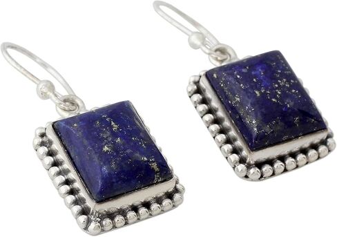 Novica Artisan Lazuli Lazuli Dangle Earrings Silver Silver من الهند مع الحجر الهندسي الأزرق Snorkel [1.3 في L x 0.5 في W x 0.2 في D] in Saudi Arabia