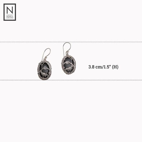 NOVICA Artisan Handmade Onyx Dangle Earrings 925 Silver Birdthemed from Bali Sterling Indonesia Nature Floral Birthstone [1.5 in H x 0.7 in W x 0.2 in D] ' Avian Curiosity' in Saudi Arabia
