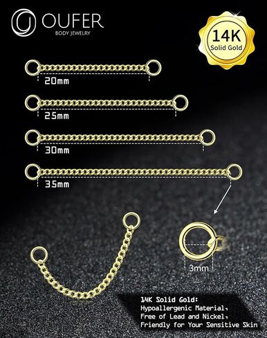 Oufer 14k أقراط ذهبية ، سلسلة متداولة قابلة للتحويل للثقب المزدوج ، أقراط متدلية إسقاط in Saudi Arabia