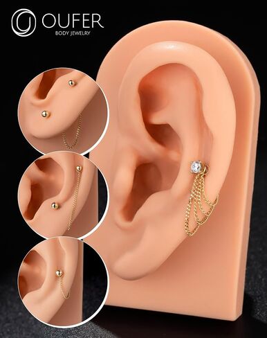 Oufer 14k أقراط ذهبية ، سلسلة متداولة قابلة للتحويل للثقب المزدوج ، أقراط متدلية إسقاط in Saudi Arabia