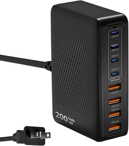 200W USB C Charger Block,Upgraded GaN III 8-Port Fast Charging Station Hub,PD 65W Laptop Charger Adapter Compatible with MacBook Pro/Air,DELL,Steam Deck,iPhone 16/15/14,Galaxy S23/22 etc (White) in Kuwait