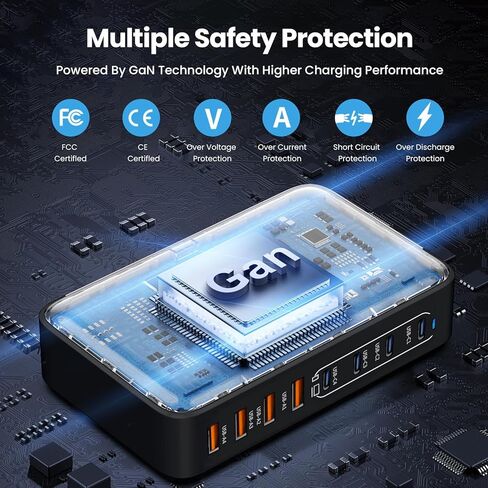 200W USB C Charger Block,Upgraded GaN III 8-Port Fast Charging Station Hub,PD 65W Laptop Charger Adapter Compatible with MacBook Pro/Air,DELL,Steam Deck,iPhone 16/15/14,Galaxy S23/22 etc (White) in Kuwait