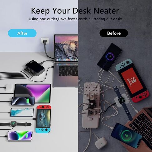 200W USB C Charger Block,Upgraded GaN III 8-Port Fast Charging Station Hub,PD 65W Laptop Charger Adapter Compatible with MacBook Pro/Air,DELL,Steam Deck,iPhone 16/15/14,Galaxy S23/22 etc (White) in Kuwait