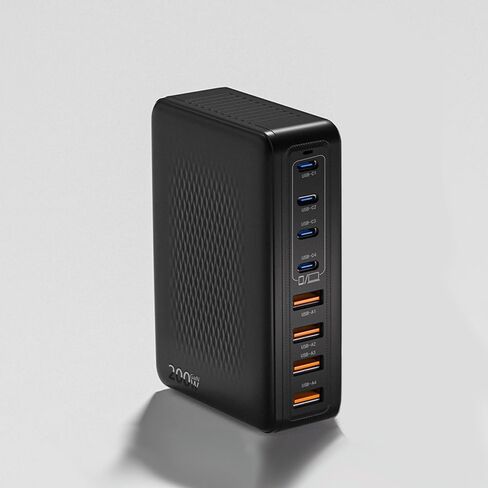 200W USB C Charger Block,Upgraded GaN III 8-Port Fast Charging Station Hub,PD 65W Laptop Charger Adapter Compatible with MacBook Pro/Air,DELL,Steam Deck,iPhone 16/15/14,Galaxy S23/22 etc (White) in Kuwait