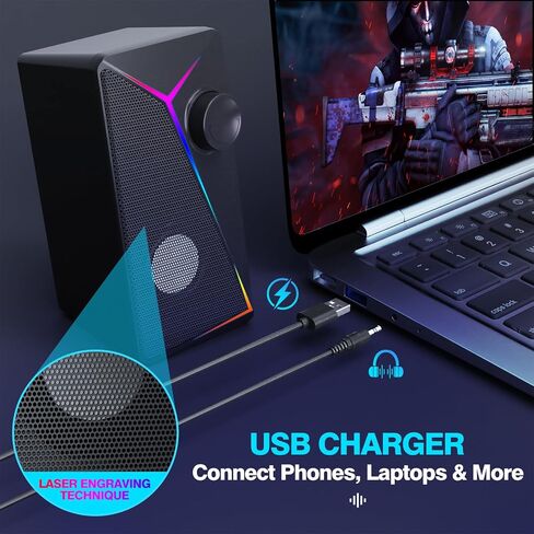مكبرات الصوت للكمبيوتر للكمبيوتر الشخصي على سطح المكتب ، مكبرات الصوت التي تعمل بالطاقة USB للكمبيوتر المحمول-أوضاع الإضاءة الخلفية LED متعددة الملونة ، صوت استريو للأفلام الموسيقية للاعبين ، الاستخدام الداخلي والخارجي ، كابل AUX 3.5 مم in Kuwait