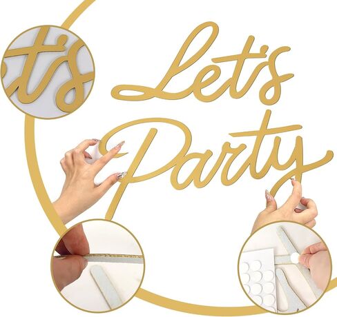 Let's Party Sign for Backdrop - 'Let's Party' Sign Decal for Balloon Arch Birthday Graduation Wedding Bachelorette Christmas Celebrate Decorations (Gold) in Kuwait
