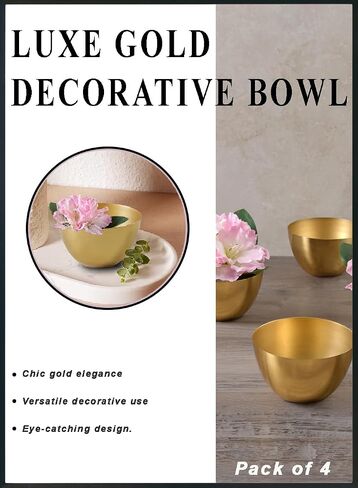 Serene Spaces Living Gold Colored Metal Bowl Ideal for Weddings, Parties, Events, Restaurants, Home Decor, Measures 3.5 inches Tall and 5.25 inches Dia in Saudi Arabia