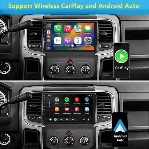 for Dodge Ram 1500 2500 3500 Radio Upgrade 2013-2019: Android 14 Car Stereo with Wireless CarPlay and Android Auto - 9 Inch Touchscreen GPS Navi Head Unit with Bluetooth - Only fit Automatic AC in Saudi Arabia