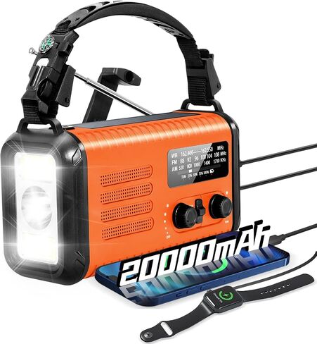 Emergency Weather Radio, 20000mAh Solar Radio, Hand Crank Radio with AM/FM/NOAA, Portable Radios with Flashlight & Reading Lamp, Earphone Jack,SOS Alarm, Phone Charger for Indoor Outdoor Emergencies in Saudi Arabia
