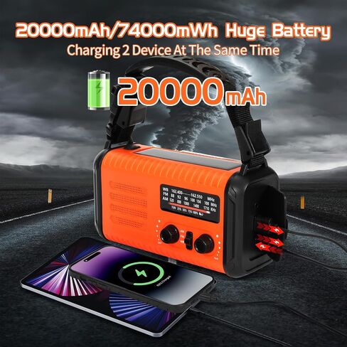 Emergency Weather Radio, 20000mAh Solar Radio, Hand Crank Radio with AM/FM/NOAA, Portable Radios with Flashlight & Reading Lamp, Earphone Jack,SOS Alarm, Phone Charger for Indoor Outdoor Emergencies in Saudi Arabia