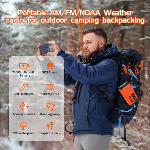 Emergency Weather Radio, 20000mAh Solar Radio, Hand Crank Radio with AM/FM/NOAA, Portable Radios with Flashlight & Reading Lamp, Earphone Jack,SOS Alarm, Phone Charger for Indoor Outdoor Emergencies in Saudi Arabia