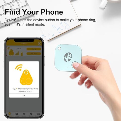 KZO Bluetooth Air Tracker Tag 1 Pack, iOS and Android Compatible, Find Nearby, Phone Finder, Loud Ring, Replaceable Battery, for Keys/Backpacks/Wallets, Blue in Kuwait