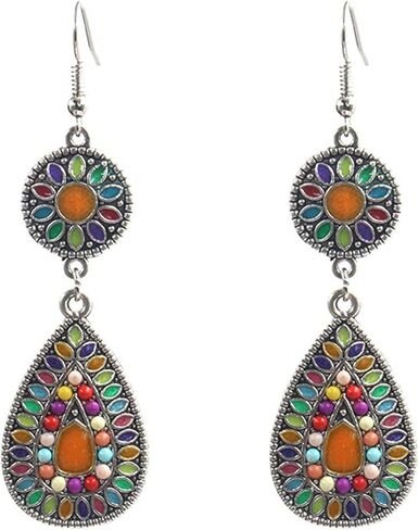 أقراط مكسيكية للنساء الإكسسوارات العرقية الهندية للنساء Jhumka Boho المجوهرات العرقية الرجعية اللون الهندي المكسيك الغجري الغجري المجلد السقوط قطرة إسقاط in Kuwait