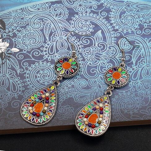 أقراط مكسيكية للنساء الإكسسوارات العرقية الهندية للنساء Jhumka Boho المجوهرات العرقية الرجعية اللون الهندي المكسيك الغجري الغجري المجلد السقوط قطرة إسقاط in Kuwait