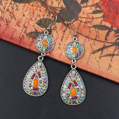 أقراط مكسيكية للنساء الإكسسوارات العرقية الهندية للنساء Jhumka Boho المجوهرات العرقية الرجعية اللون الهندي المكسيك الغجري الغجري المجلد السقوط قطرة إسقاط in Kuwait