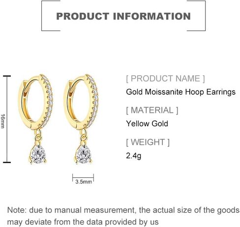 14K Gold Drop Earrings for Women,Three Claw Setting with Sparkling Moissanite,Dangle Design,Romantic Gift for Her, Suitable for Wedding, Engagement, Special Occasions in Kuwait