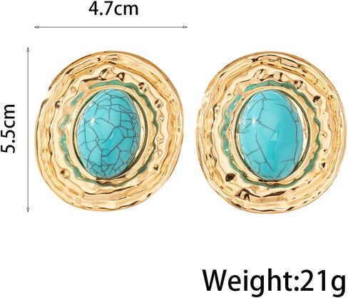 Chunky Gold Turquoise Statement Earrings for Women,Vintage Extra Big Oval Dangle Drop Earrings,Boho Exaggerated Western Jewelry Accessories in Saudi Arabia