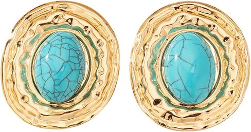 Chunky Gold Turquoise Statement Earrings for Women,Vintage Extra Big Oval Dangle Drop Earrings,Boho Exaggerated Western Jewelry Accessories in Saudi Arabia