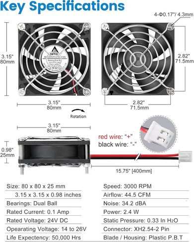 GDSTIME 60mm 24V DC Waterproof IP67 Fan High Speed 60x25mm Dual Ball Bearing Small Brushless Cooling Case Fans 2 Pin for RV Refrigerator Solar Battery Box Server Ventilation, 2-Pack in Saudi Arabia